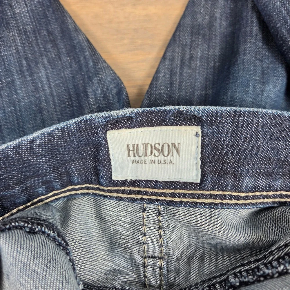 Hudson Mens Size 32 Clifton Bootcut Jeans 27.5 Inseam Distressed Dark Wash Blue